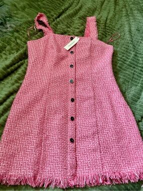 Francesca's Collections Pink Tweed Button-Front Sundress